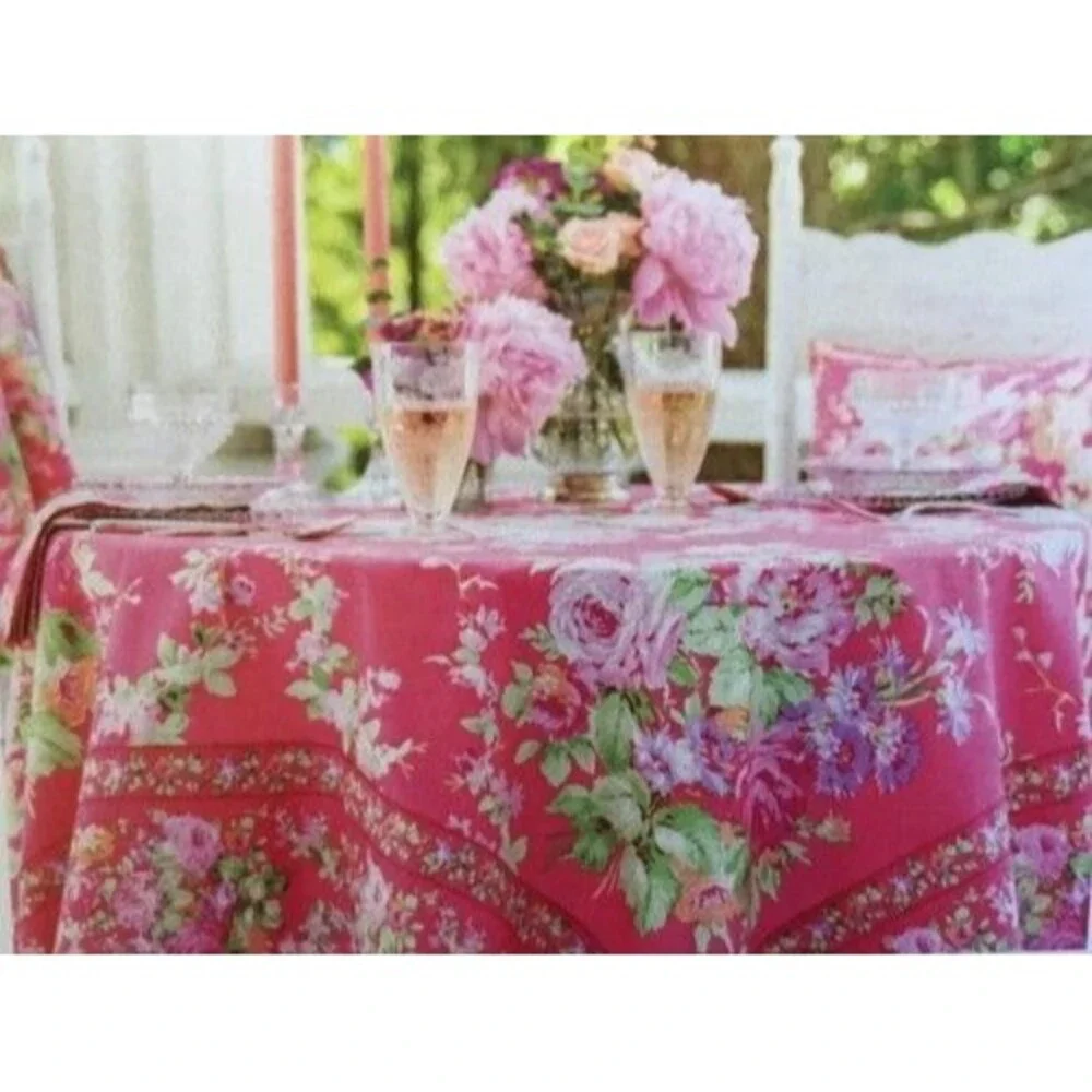April Cornell Cottage Rose Tablecloth 60x120 Pink 12 Cloth Napkins 13 PC Floral